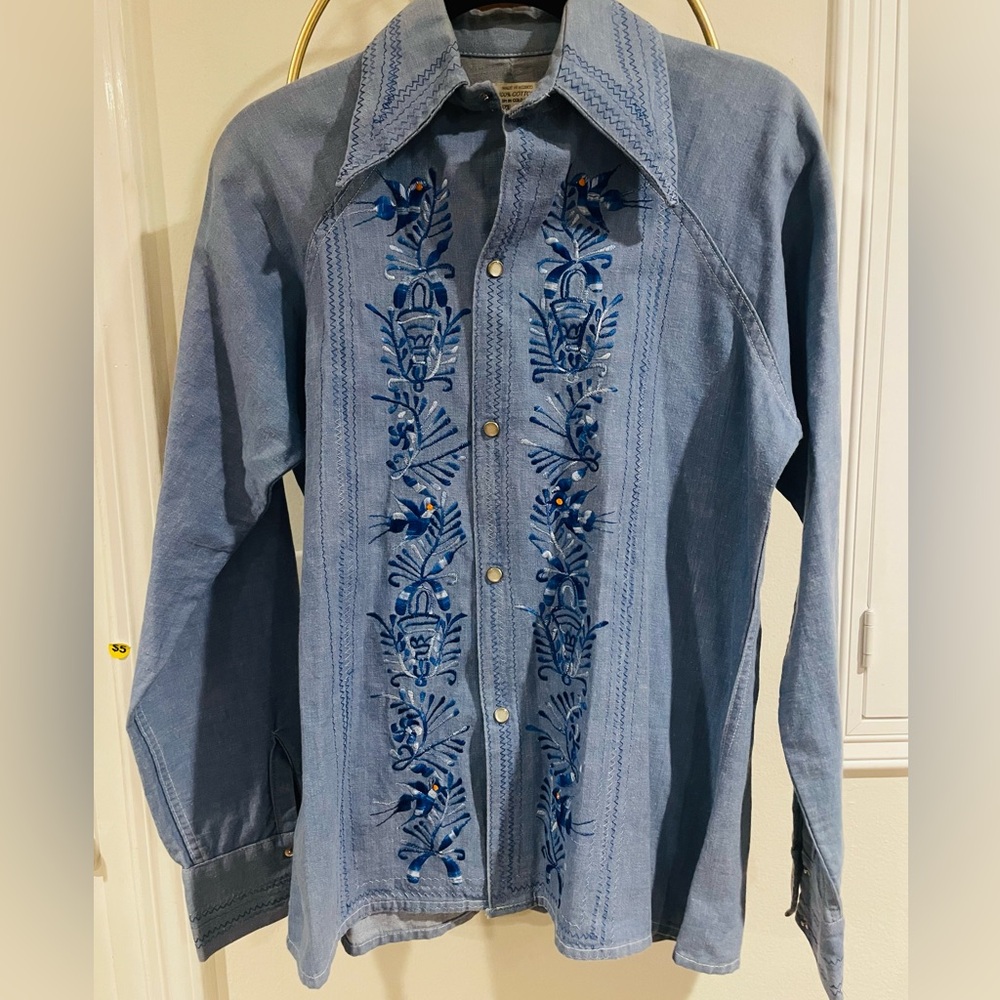 Women’s Light Blue Embroidered Western Shirt